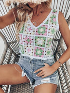 Women Summer Vacation Sleeveless Crochet Floral Crop Top Crochet hook