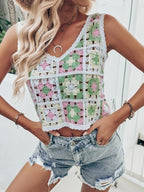 Women Summer Vacation Sleeveless Crochet Floral Crop Top Crochet hook