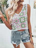 Women Summer Vacation Sleeveless Crochet Floral Crop Top Crochet hook