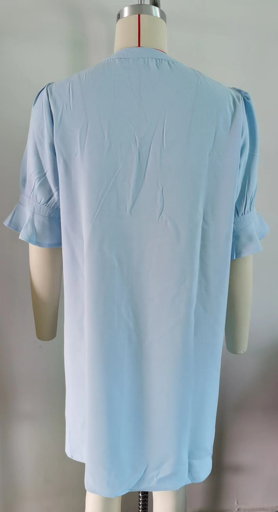 Summer Solid Color V-Neck Loose Pleated Half Length Sleeve Dress