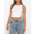 Women's Women Clothing Sexy Solid Color Comfort Split Sleeveless Top Vest