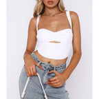 Pleated Hollow Out Cutout Slim Strap Top