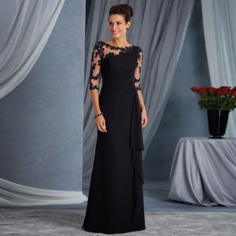 Women's Crew-Neck Lace Long-Sleeve Wedding Dress