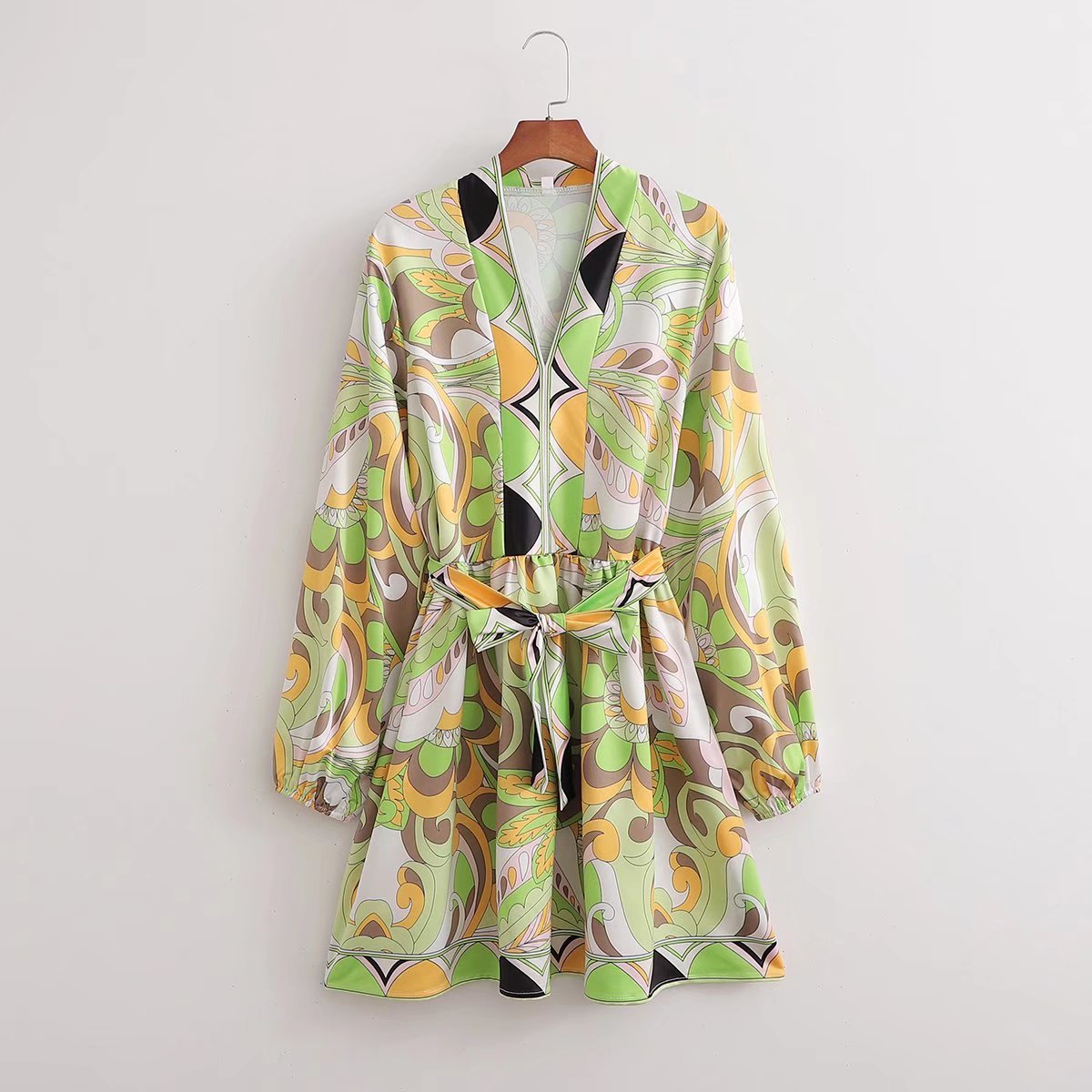 Vintage Printed V-Neck Midi Dress