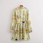 Vintage Printed V-Neck Midi Dress