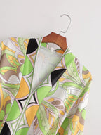 Vintage Printed V-Neck Midi Dress