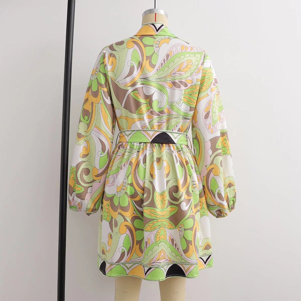 Vintage Printed V-Neck Midi Dress