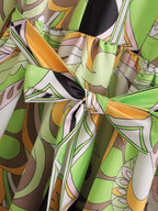 Vintage Printed V-Neck Midi Dress