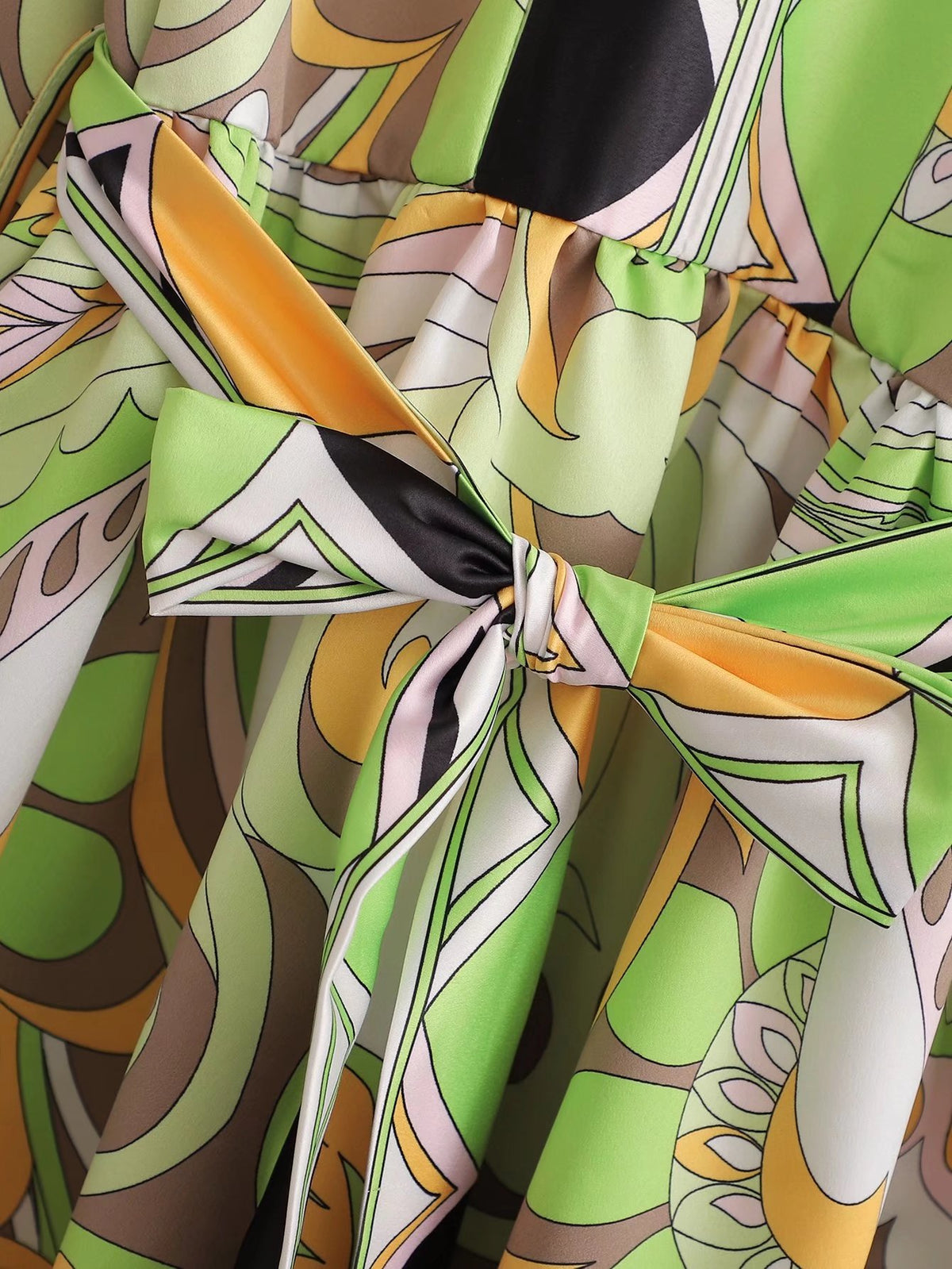 Vintage Printed V-Neck Midi Dress