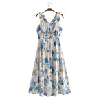Vacation Summer Cross Backless Rayon Printing Slip Dress