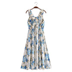 Vacation Summer Cross Backless Rayon Printing Slip Dress