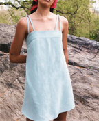 Blue Linen-Blend Slim- Camisole Dress