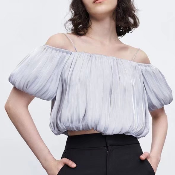 's Pleated Refined Stylish Solid Color Off The Shoulder Camisole Top