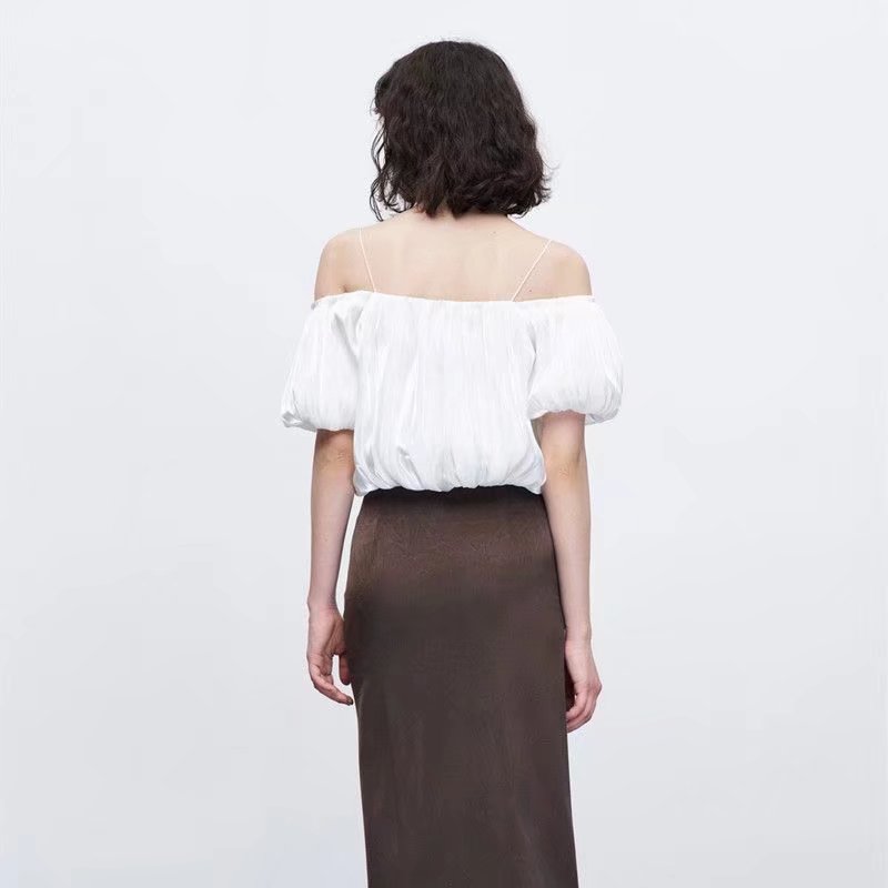 's Pleated Refined Stylish Solid Color Off The Shoulder Camisole Top