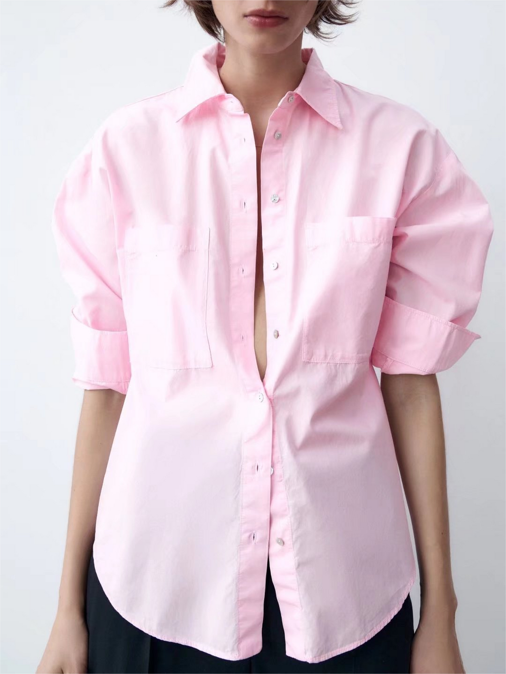 Women's Spring Fall Women Clothing Office Casual Solid Pink Green Shirt