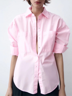 Women's Spring Fall Women Clothing Office Casual Solid Pink Green Shirt