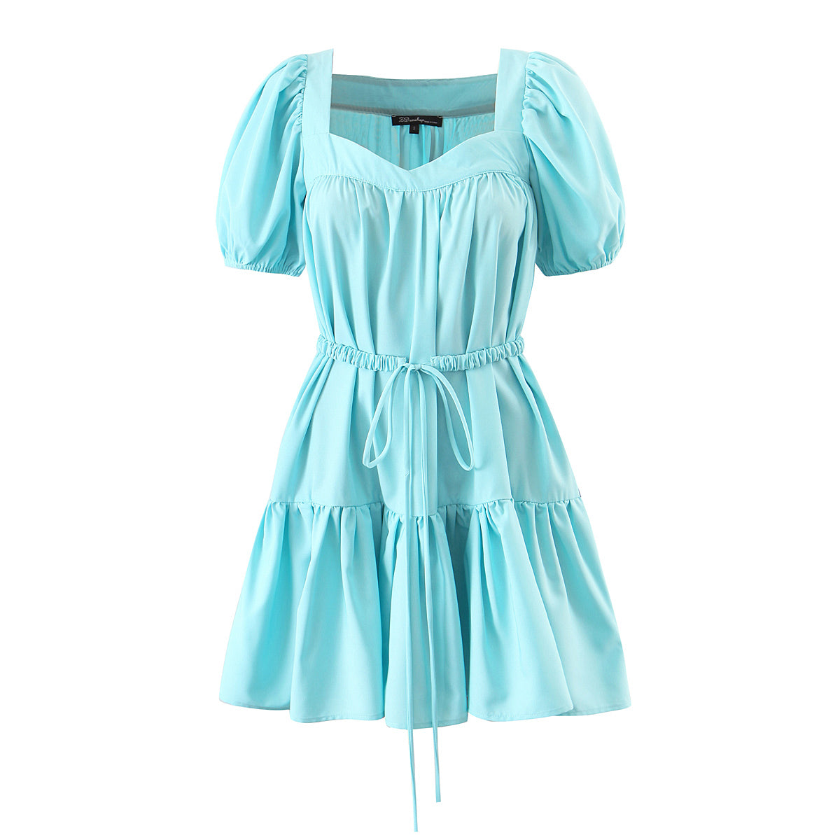 Fresh Belt Waist Dress Retro Puff Sleeve Flounced