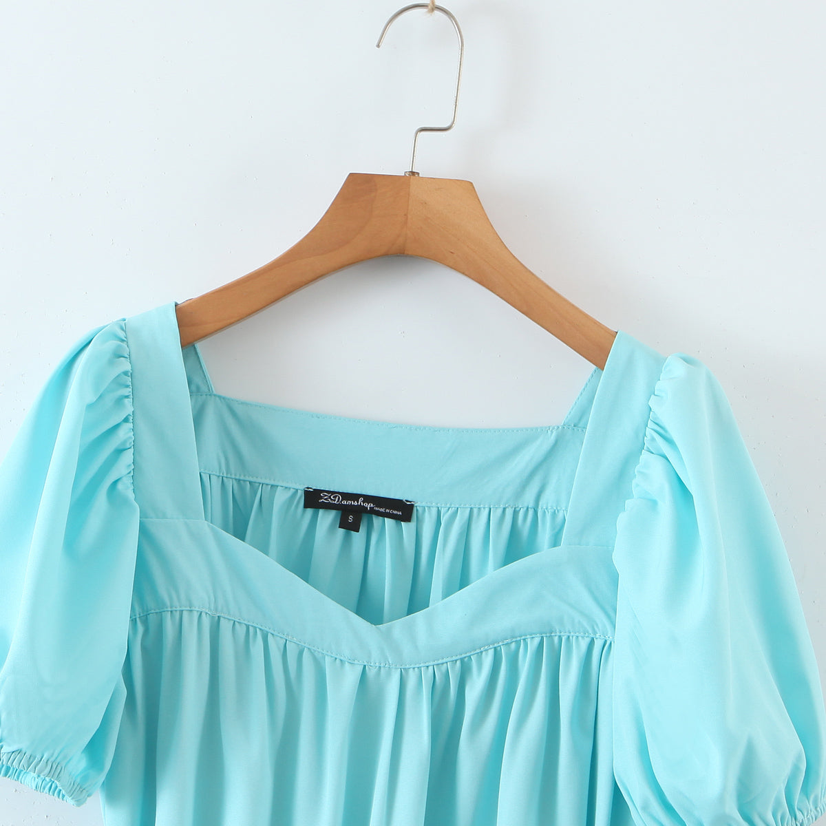 Fresh Belt Waist Dress Retro Puff Sleeve Flounced