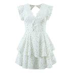 Ruffle-Sleeve Lace Embroidered Tiered Dress