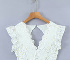 Ruffle-Sleeve Lace Embroidered Tiered Dress
