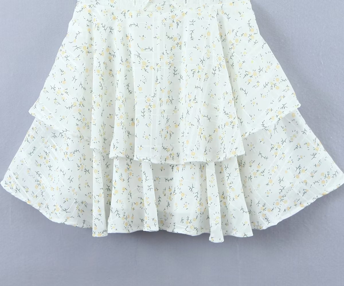 Ruffle-Sleeve Lace Embroidered Tiered Dress