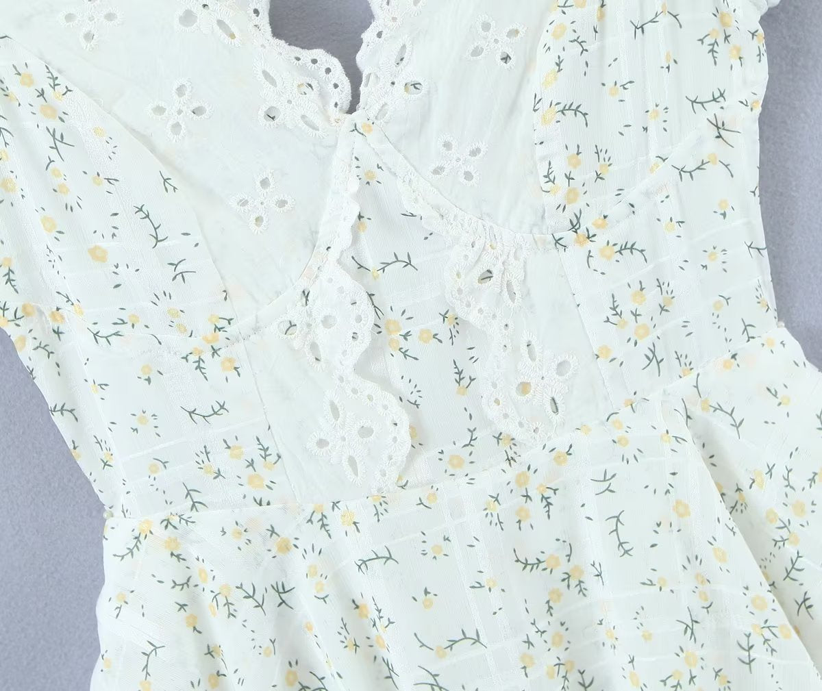 Ruffle-Sleeve Lace Embroidered Tiered Dress