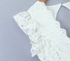 Ruffle-Sleeve Lace Embroidered Tiered Dress