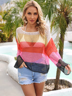 Summer Cutout Blouse Holiday Knitwear Long Sleeve Sun Protection Overshirt Rainbow Shirt