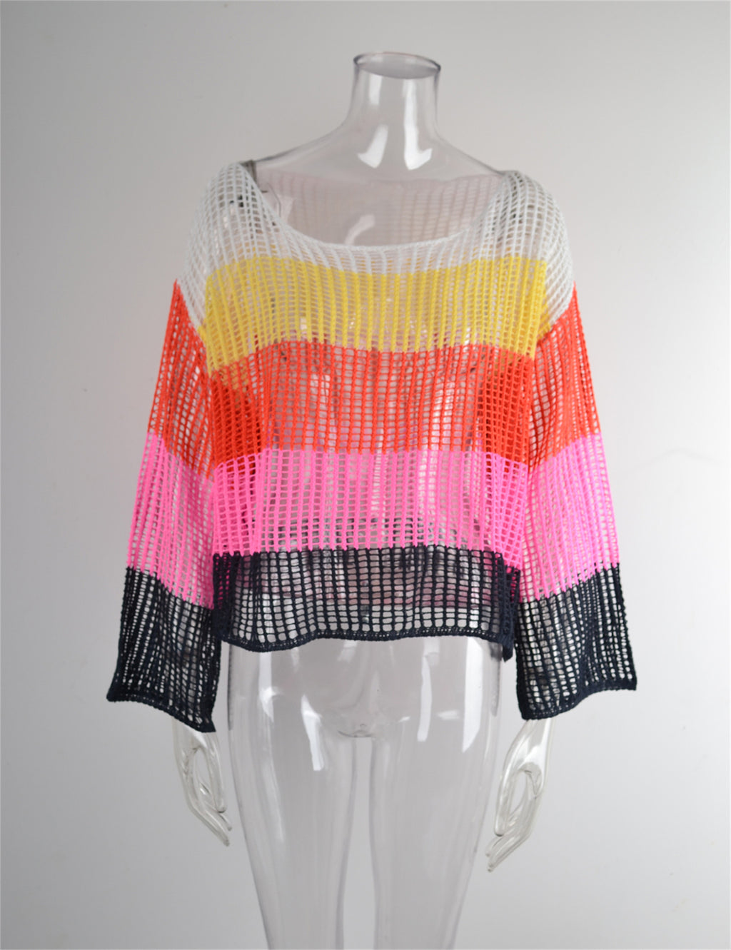 Summer Cutout Blouse Holiday Knitwear Long Sleeve Sun Protection Overshirt Rainbow Shirt