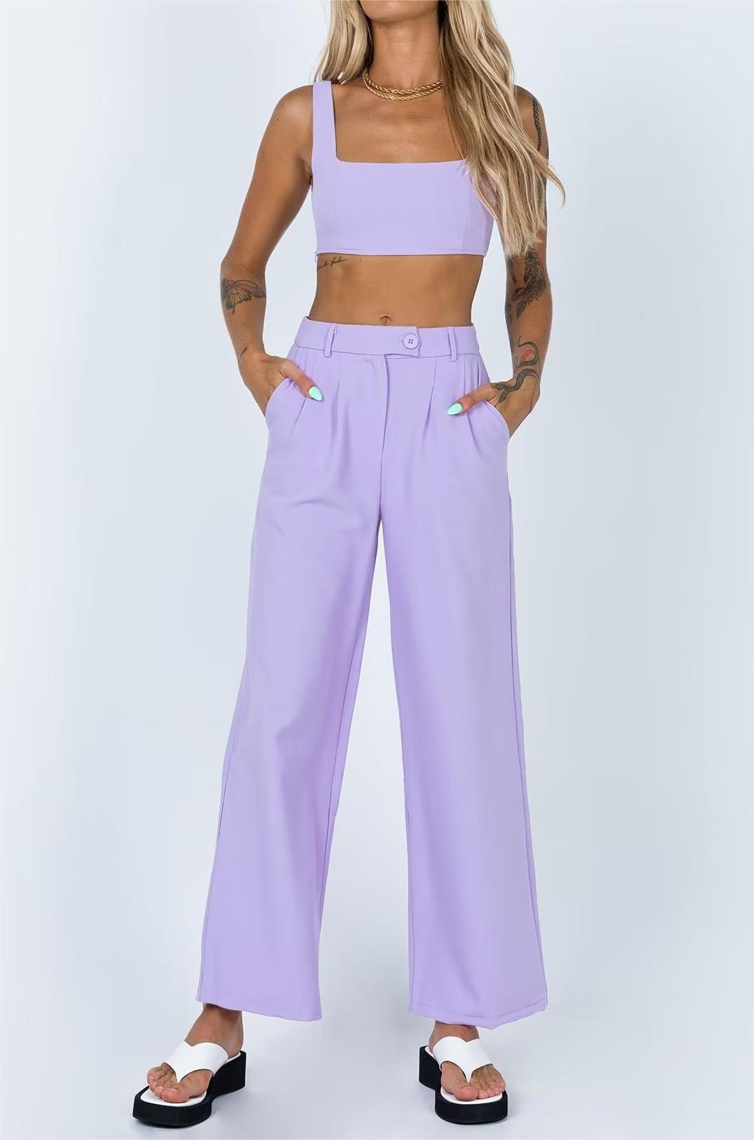 Winter Short Small Tank Top High Waist Buckle Casual Pants Suit Set