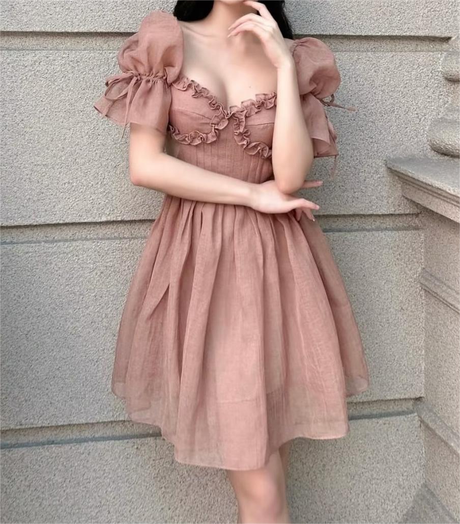 Women's Sweetheart Puff Sleeve A-Line Mini Dress