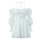 Women's White Tulle Halter A-Line Mini Dress