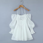 Women's White Tulle Halter A-Line Mini Dress