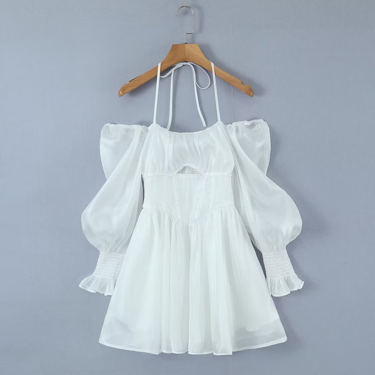 Women's White Tulle Halter A-Line Mini Dress