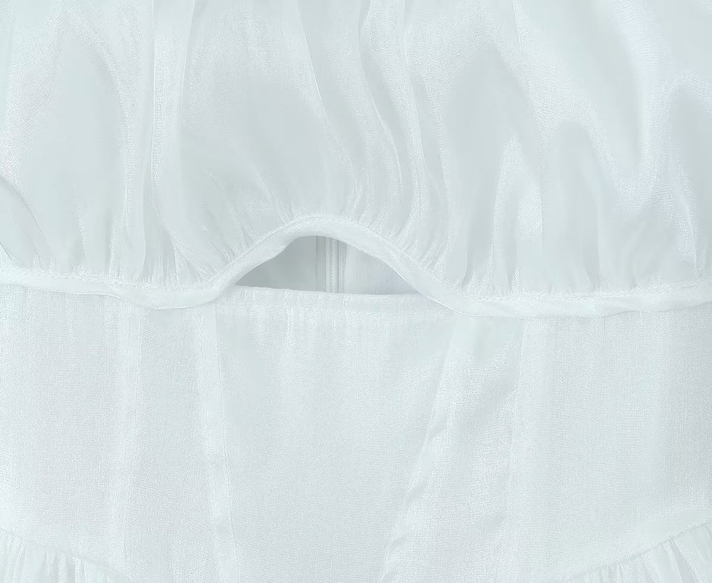 Women's White Tulle Halter A-Line Mini Dress
