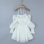 Women's White Tulle Halter A-Line Mini Dress