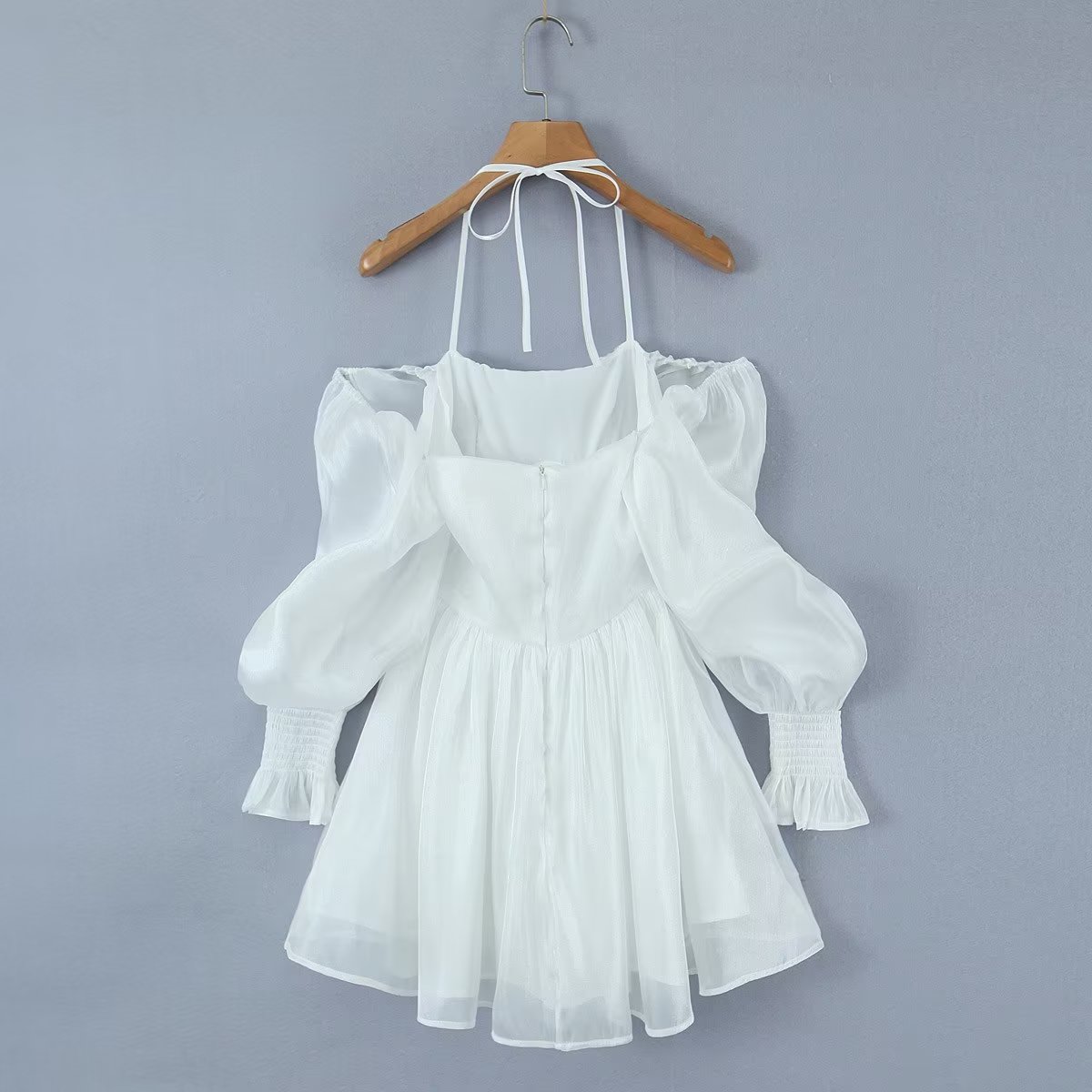 Women's White Tulle Halter A-Line Mini Dress