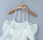 Women's White Tulle Halter A-Line Mini Dress
