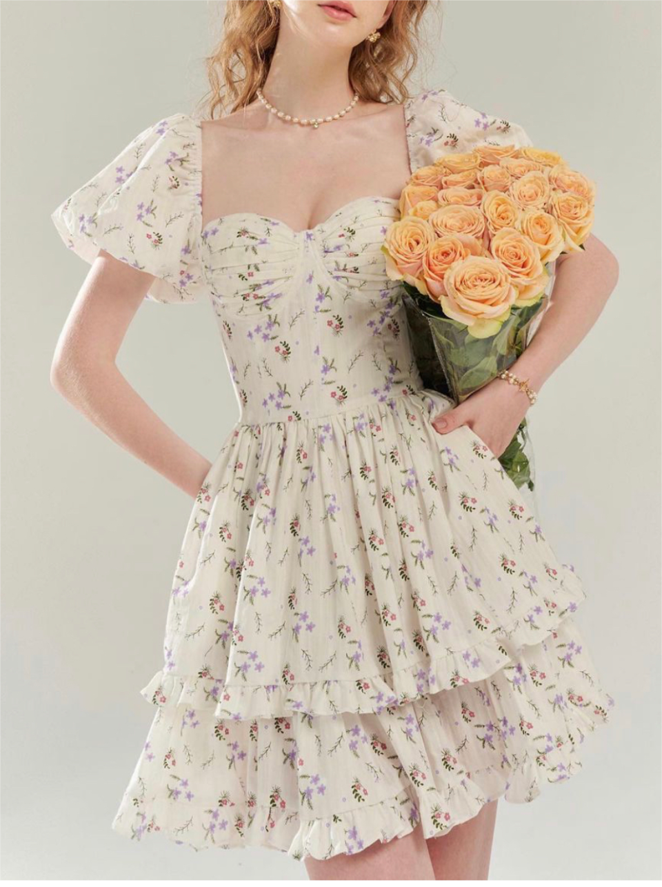 Women's Off-Shoulder Ruffle Puff-Sleeve Mini Dress