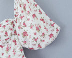 Pink Print Puff-Sleeve Waist Dress