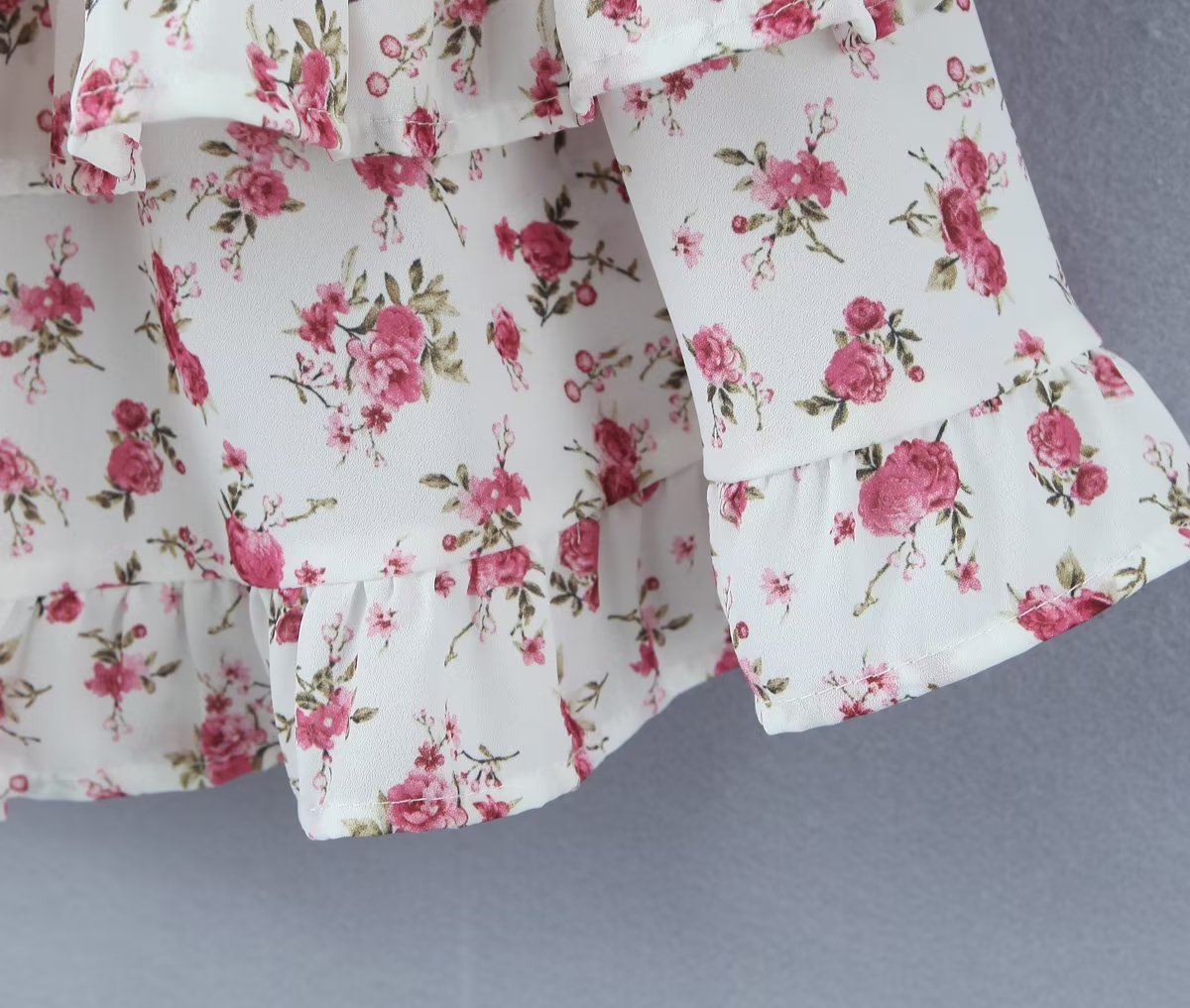 Pink Print Puff-Sleeve Waist Dress