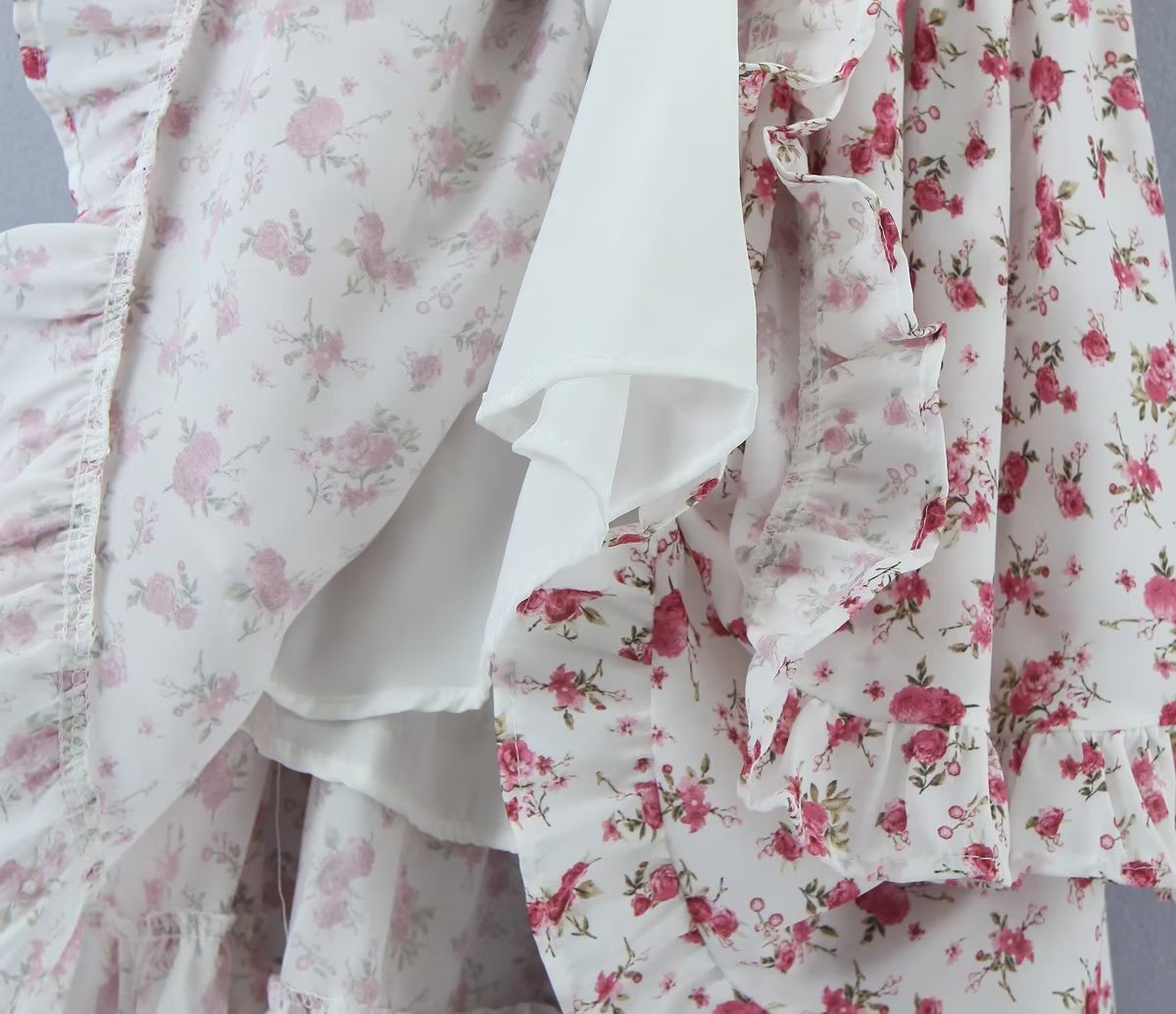 Pink Print Puff-Sleeve Waist Dress