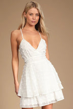 Ruffled V-Neck Jacquard Cami Dress