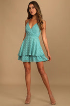 Ruffled V-Neck Jacquard Cami Dress