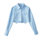 Women's Trendy Street Short Shirt Women Autumn Irregular Asymmetric High Waist Cropped Top