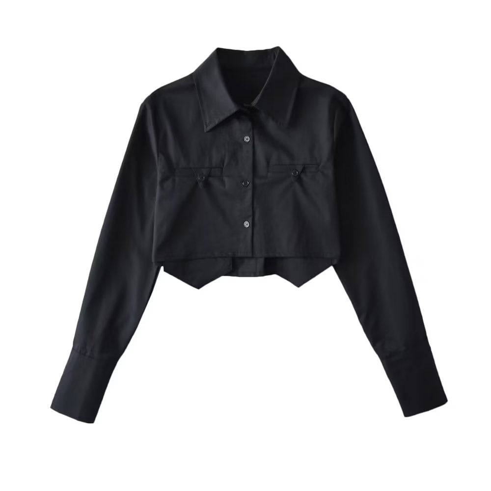 Women's Trendy Street Short Shirt Women Autumn Irregular Asymmetric High Waist Cropped Top