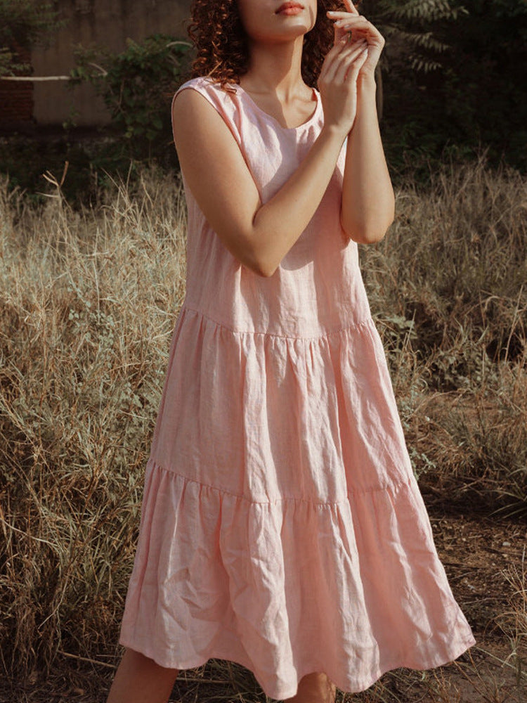 Korean Sweet Dress Linen Solid Color Loose Youthful Small Vest