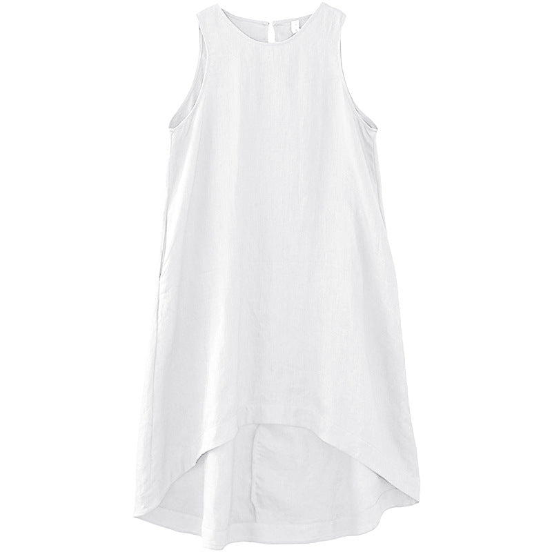 Pure Linen Vest Front Short Back Long Special Interest Design Cotton Linen Sleeveless Dress