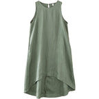 Pure Linen Vest Front Short Back Long Special Interest Design Cotton Linen Sleeveless Dress