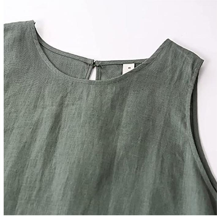 Pure Linen Vest Front Short Back Long Special Interest Design Cotton Linen Sleeveless Dress